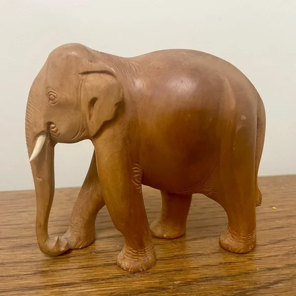 Hand Carved Wooden Elephant Sculpture - Picture 2 of 4